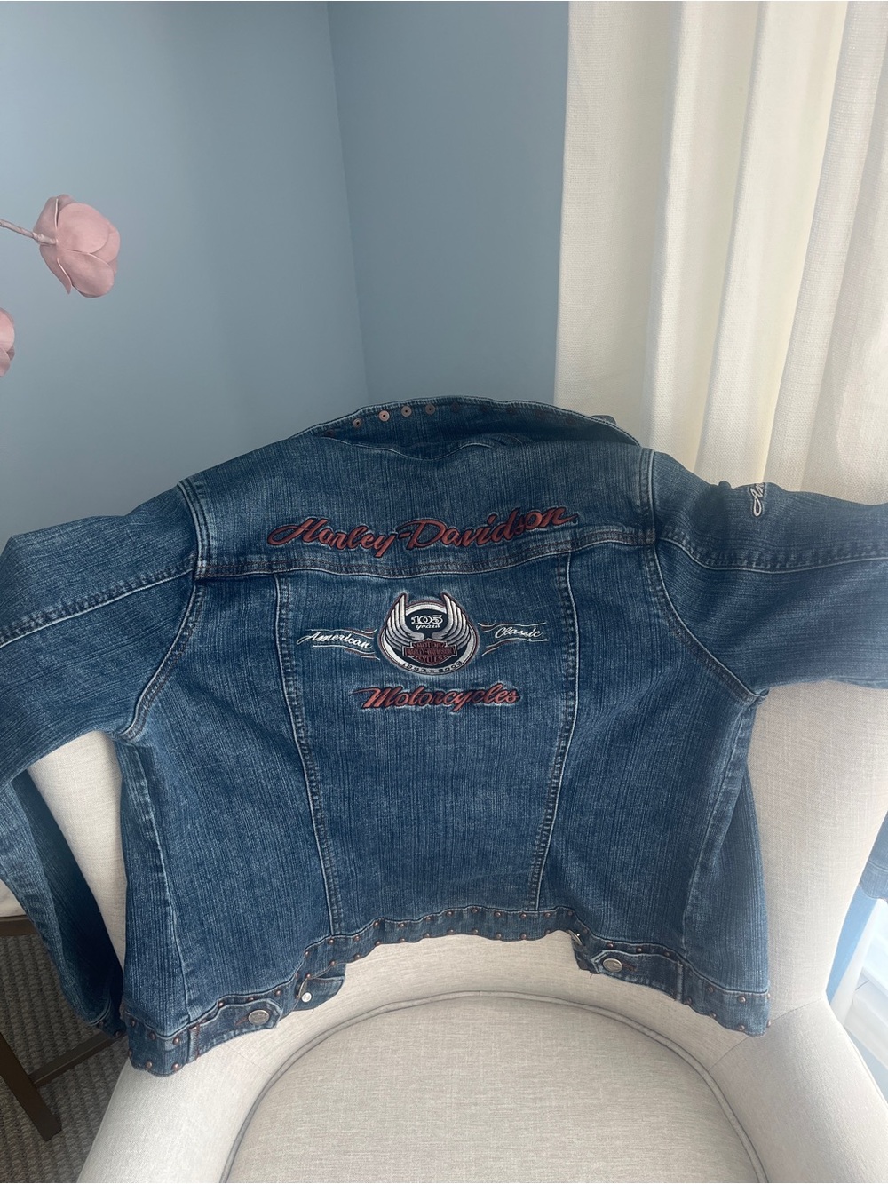 Vintage Harley-Davidson 105th Anniversary Studded Denim Jacket Size Large